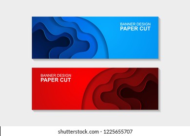 Set of horizontal banners in paper cut style. Banner design with abstract background. Paper cut vector illustration for banner, presentation, and invitation.