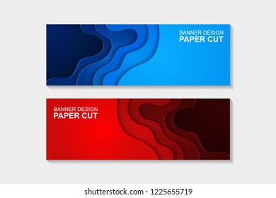 Set of horizontal banners in paper cut style. Banner design with abstract background. Paper cut vector illustration for banner, presentation, and invitation.