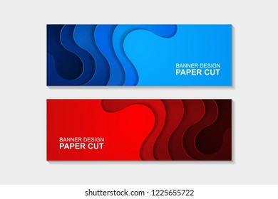 Set of horizontal banners in paper cut style. Banner design with abstract background. Paper cut vector illustration for banner, presentation, and invitation.