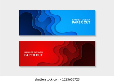 Set of horizontal banners in paper cut style. Banner design with abstract background. Paper cut vector illustration for banner, presentation, and invitation.