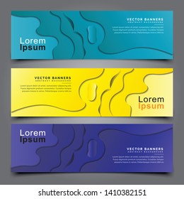 Set of horizontal banners in paper cut style. Banner design with abstract background