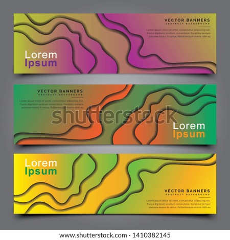 Set of horizontal banners in paper cut style. Banner design with abstract background