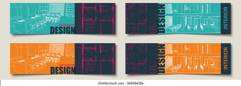 Set of horizontal banners with parts of the interior design and architectural plan. Background for design of interiors.