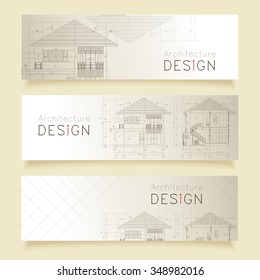 Set of horizontal banners with parts of section and elevation.