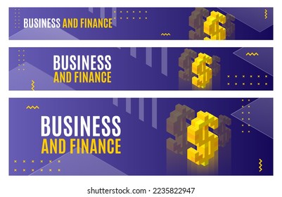 Set of horizontal banners in popular sizes on the theme of business and finance. Vector illustration