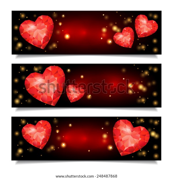 Set Horizontal Banners Red Ruby Heart Stock Vector (Royalty Free ...