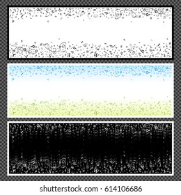 Set of horizontal banners. Banners with scatter alphabet symbols. Studying and learning concept. Vector illustration.