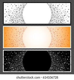 Set of horizontal banners. Banners with scatter alphabet symbols. Studying and learning concept. Vector illustration.