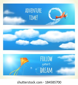 Set of Horizontal Banners with Skies. Vector illustration, eps10, editable.