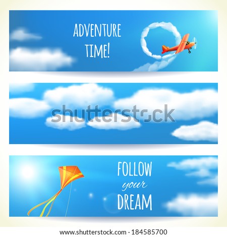 Set of Horizontal Banners with Skies. Vector illustration, eps10, editable.