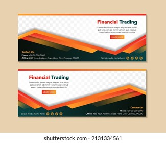Set horizontal banners with space for text and photo. social media banner for financial trading using combination orange and green colors. Horizontal web banner with Digital future currency 