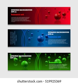 Set of horizontal banners with spheres molecules design vector illustration eps 10