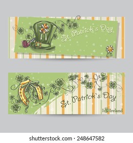 Set of horizontal banners for St. Patrick's Day with leaves
