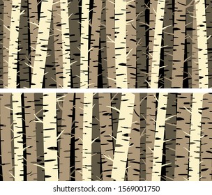 Set of horizontal banners with stylized birch trunks forest.