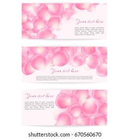A set of horizontal banners templates with rose petals for design for Valentine's Day, mother's day.