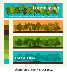 set of horizontal banners trees for web and design