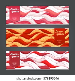Set horizontal banners with volumetric waves. Red theme.