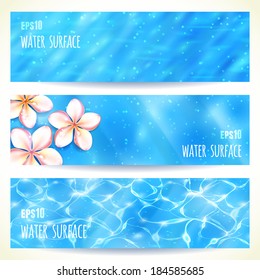 Set of Horizontal Banners with Water Surface. Vector illustration, eps10, editable.