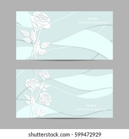 Set of horizontal banners. Wavy background in material design style with paper flowers. Vector illustration.