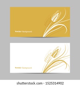 Set of horizontal banners. Wheat spikelet on white and yellow background.
