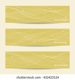 Set of horizontal banners with white stripes, veil and pearls on yellow background for use in your design.
