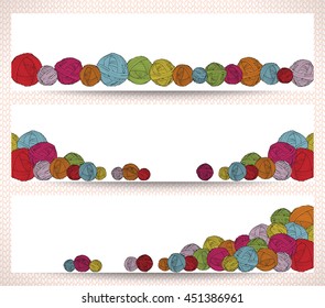 Set of horizontal banners with yarn balls.