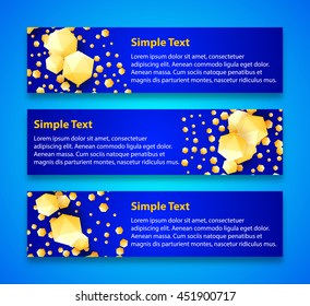 Set of horizontal banners with yellow truncated cubes on a blue background. Vector EPS 10.