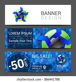 set of horizontal banners for your business ad to logo polygon background, banner vector with sample text.