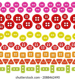 Set of horizontal borders with buttons, multi-colored accessories for sewing in decorative elements for design vector illustration