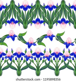 Set of horizontal borders with irises in oriental style