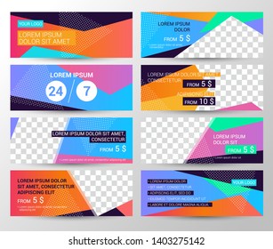 Set of horizontal bright banners with  shapes for a photo. Universal template for a web site, flyer and advertising