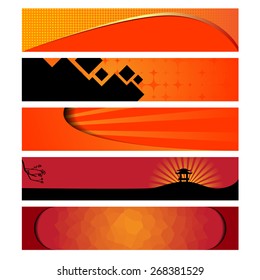 Set of horizontal bright orange web banners. Vector illustration.