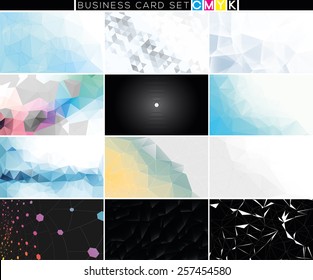 Set of horizontal business cards, abstract backgrounds. (CMYK color mode.)