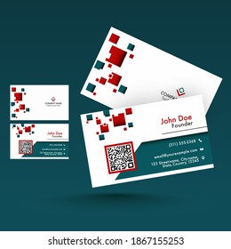Set Of Horizontal Business Or Visiting Card On Teal Blue Background.