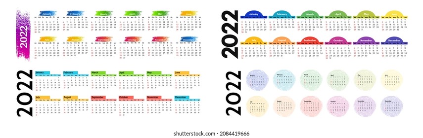 Set of horizontal calendars for 2022 isolated on a white background. Sunday to Monday, business template. Vector illustration