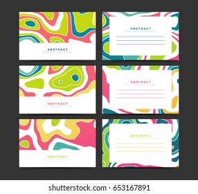 Set of horizontal  card with marbling background. Marble textures. Collection voucher for offer and party. Design for gift card, personalized invitation, brochure, flyer with marbled graphic. Vector
