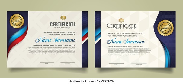 set horizontal certificate template with flow lines ornament and modern texture pattern background. Diploma. Vector illustration for other users