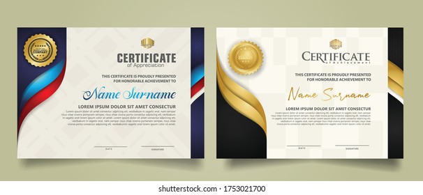 set horizontal certificate template with flow lines ornament and modern texture pattern background. Diploma. Vector illustration for other users