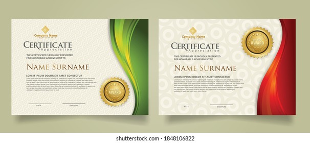 set horizontal certificate template with flow lines ornament and modern texture pattern background. Diploma. Vector illustration