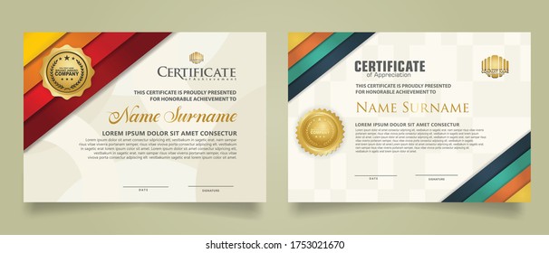 set horizontal certificate template with stripes ornament and modern texture pattern background. Diploma. Vector illustration for other users
