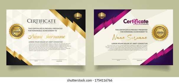 set horizontal certificate template with stripes ornament and modern texture pattern background. Diploma. Vector illustration for other users