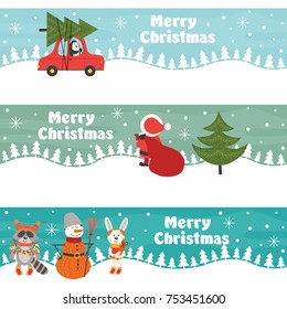 set of horizontal Christmas banners - vector illustration, eps
