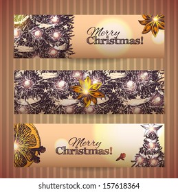 Set of horizontal Christmas banners.Vector 