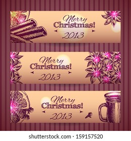 Set of horizontal Christmas banners.Vector 