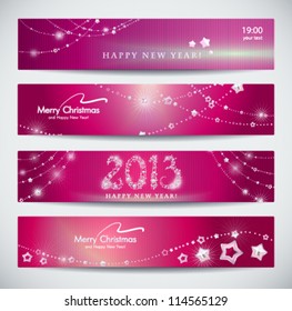 Set of horizontal Christmas, New Year banners.