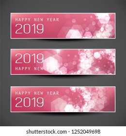 Set of Horizontal Christmas, New Year Banners - 2019