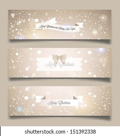 Set of horizontal Christmas, New Year banners