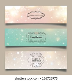 Set of horizontal Christmas, New Year banners. Vector illustration