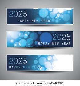 Set of Horizontal Christmas, New Year Banners for Year 2025 - Vector Design