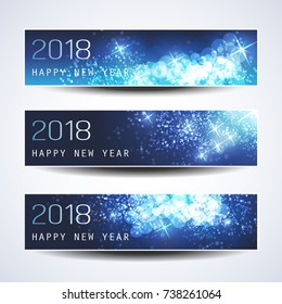 Set of Horizontal Christmas, New Year Banners - 2018